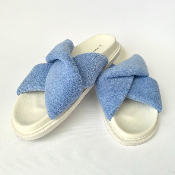Anthropologie Maeve Blue Terry Towel Pool Slide Sandals Coastal Grandma Boho - Picture 6 of 10